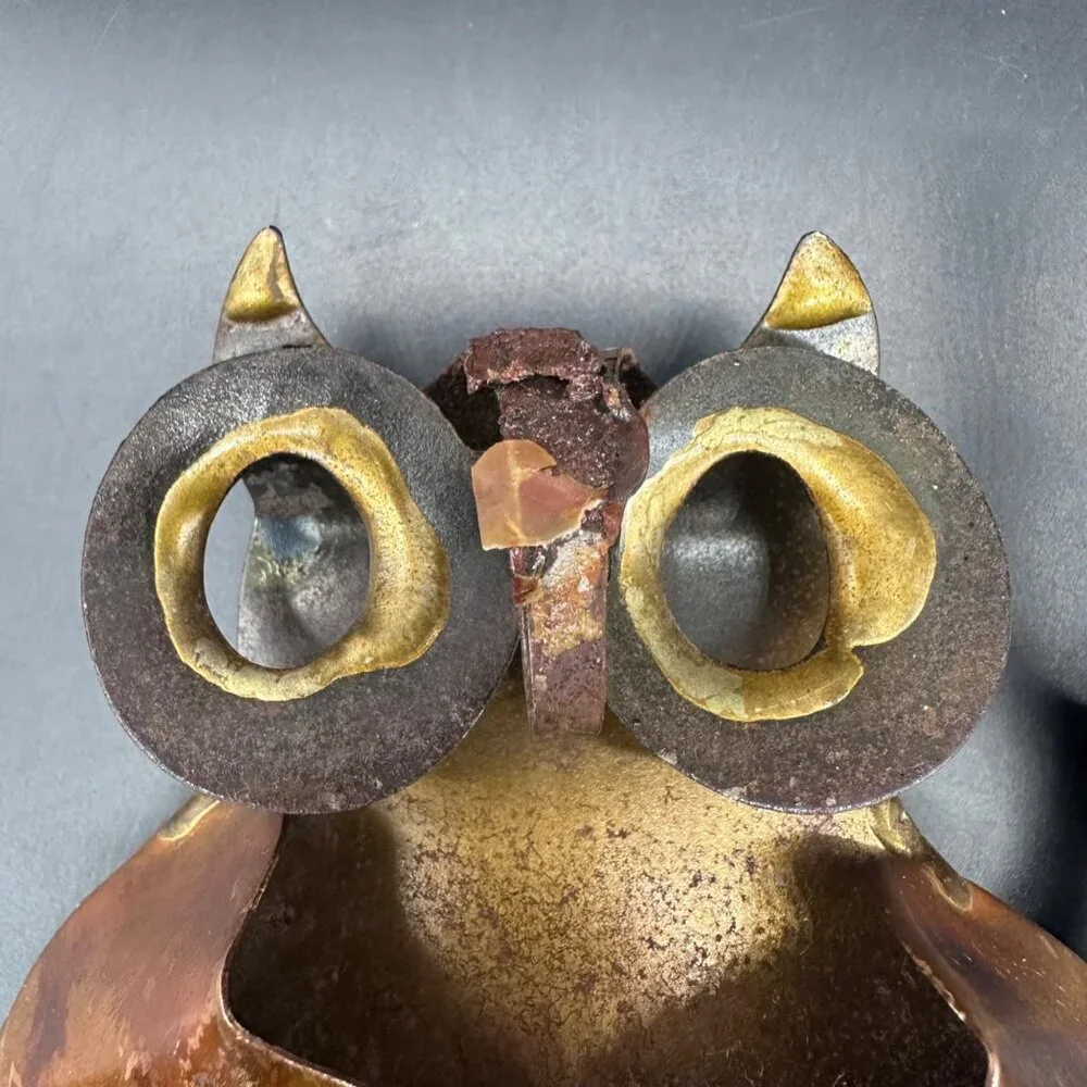 Vintage Owl Wall Art Brutalist 1970s Metal Set Of 2 Mid Century Modern Sculpture - Picture 5 of 10